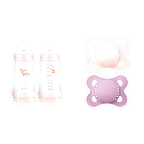 MAM Easy Start Matte Anti-Colic Baby Bottles 9 oz 2 Count Medium Flow Baby Girl & Original Matte Baby Pacifier 0-6 Months Girl 2 Pack