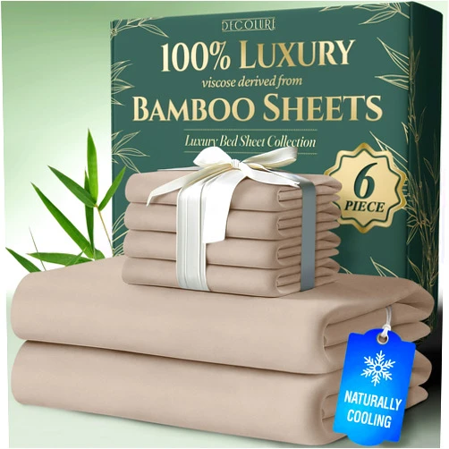 DECOLURE 100% Viscose Derived from Bamboo Sheets Queen Size 6pcs - Ultra Soft & Luxuriously Cooling, 17