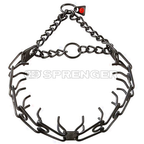 Herm Sprenger Black Stainless Steel Ultra-Plus Prong Collar with Center-Plate and Assembly Chain - 3.2 mm x 23 inches