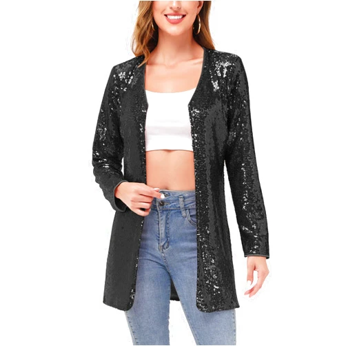 Anna-Kaci Women's Open Front Sequin Coat Las Vegas Blazer Party Club Cocktail Jacket Outerwear