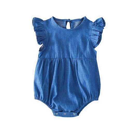 Slowera Baby Infant Toddler Girls Denim Ruffled Bodysuit Blue Soft One-Piece Romper