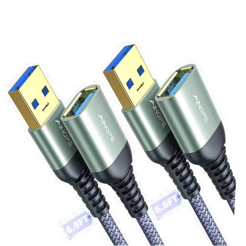 AINOPE 2 Pack USB Extensions Cable High Speed USB 3.0 Extension Cord Type A Male to Female Sturdy Braided Material Fast Data Transfer Compatible with USB Keyboard,Mouse,Flash Drive,Grey,6.6FT+6.6FT