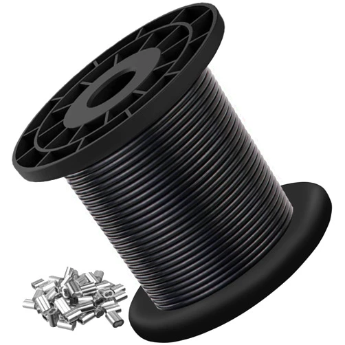 Flngr Wire Rope 304 Stainless Steel Wire Cable Black Vinyl Coated, Outdoor Light Guide Wire, Suitable for String Lights, Clotheslines, 1/16 Inch Overmolded to 3/32 Inch 100ft
