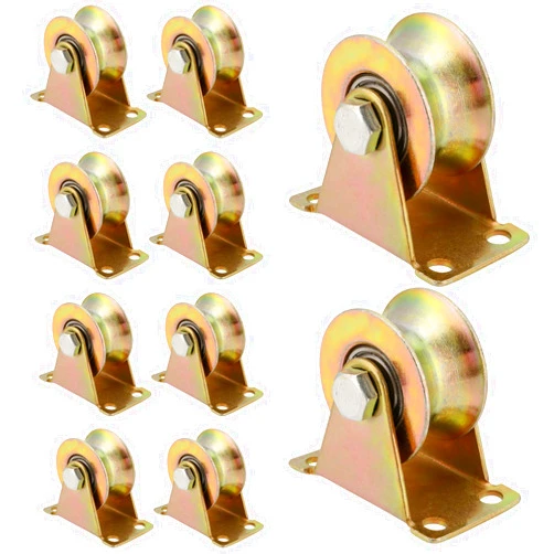MANCHAP 10 Pack 2 Inch U Groove Wheel Pulley, Steel U-Type Groove Wheel, Rigid Caster with Bracket Sliding Gate Rollers for Inverted Track, Rolling Gate, Wire Rope Rail, Loading 660 Lbs