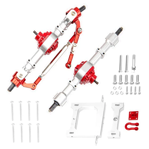 Share Goo Metal Front & Rear Axle Assembly Set Bridge Shaft Steering Cup Rod Complete Set & Metal Beam & Rear Bumper Trailer Hook Upgrade Parts