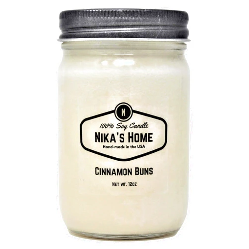 Nika's Home Cinnamon Buns Soy Candle 12oz Mason Jar Non-Toxic White Soy Candle-Hand Poured Handmade, Long Burning 50-60 Hours Highly Scented All Natural, Clean Burning Large Candle Gift Décor