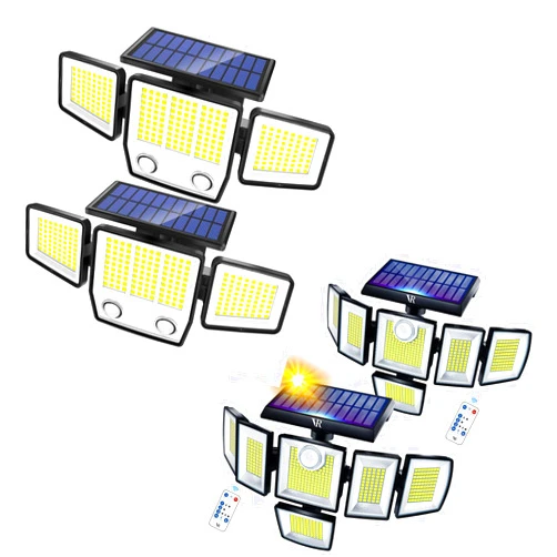 VENSSTNOR 3 Heads Dual Sensors Motion Lights + 6 Heads Solar Motion Sensor Flood Lights, IP65 Waterproof for Porch Yard Patio Garage