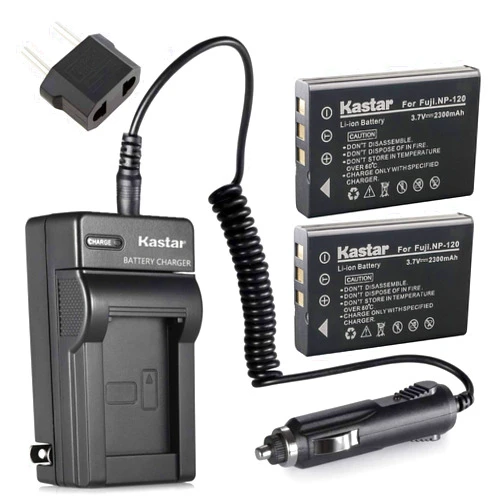 Kastar 2X Battery + Charger for Fujifilm NP-120 Pentax D-LI7 Ricoh DB-43 & FinePix 603 FinePix F10 F11 M603, KYOCERA Contax Tvs, Caplio 300G 400G G3 R330 RR10 RX, Contax BP-1500, Besteker DV-108