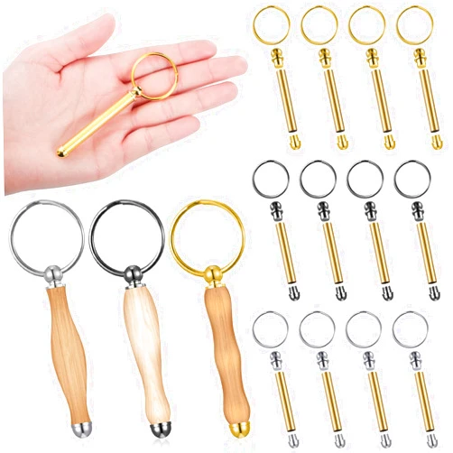 XunYee 12 Pcs WoodTurning Keychain Kit Woodturning Project Kit Wood Turning accessories Mandrel Woodturning keychain for Carpentry woodworker gift(Silver, Black, Gold)