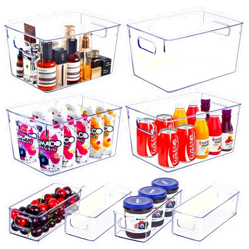 SKTEET Set of 8 Clear Plastic Storage Bins, 4 Large and 4 Small Stackable Storage Containers for Pantry Organization and Kitchen Storage Bins,Home Edit and Cabinet Organizers