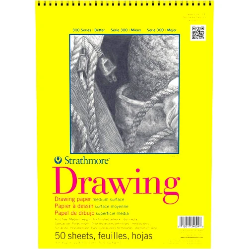 Strathmore 300 Series Drawing Paper Pad, Top Wire Bound, 9x12 inches, 50 Sheets (70lb/114g) - Artist Paper for Adults and Students - Charcoal, Colored Pencil, Ink, Pastel, Marker