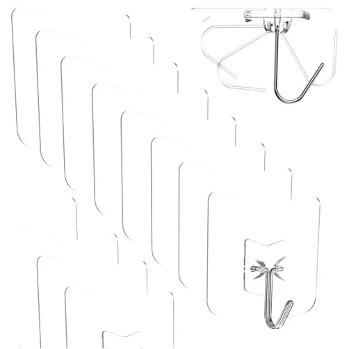 Nabreeli Adhesive Hooks for Hanging 12 Pack: Heavy Duty Wall Hooks 304 Stainless Steel Self Adhesive Towel Hook Waterproof Transparent Sticky Hooks for Kitchen Glass Door (12)