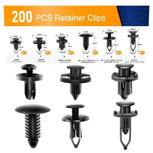 GOOACC Universal Plastic Fender Clips,200 Pcs Push Bumper Fastener Rivet Clips with 6 Size Auto Body Retainer Clips Bumpers,Car Fender Replacement for GM, Ford & Ch