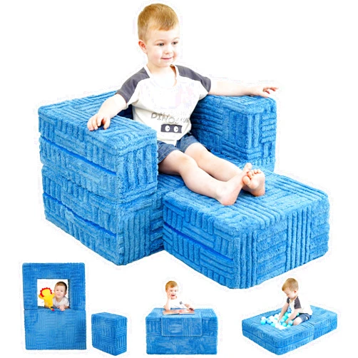 MallBest Nugget Couch, Modular Kids Sofa, Modular Kids Play Couch That Fold Out, Modular Toddler Play Couch for Kids Playroom with Washable Durable Cover (Blue)