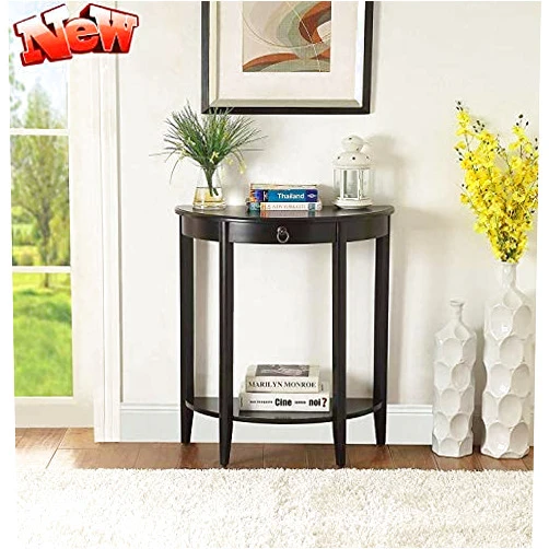 Koopee LEEXCCOS Higher Quality & Stronger Half Moon Console Table for Entryway Hallway, Sofa Side Table with Bottom Open Shelf, Small Space Simple and Modern Entryway Table (Oak & Gray Without Drawer)