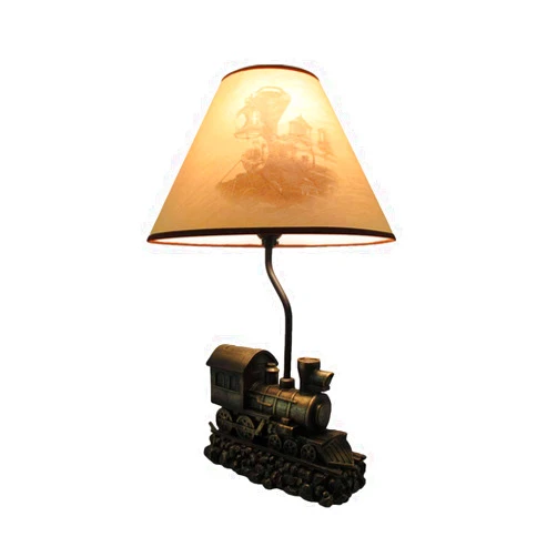 Zeckos Light in the Tunnel Vintage Steam Engine Train Table Lamp with Shade - Rustic Railroad Locomotive Nightstand Light with Bronze Finish -19 Inches High