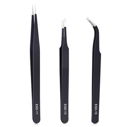 Kaverme 3PCS Precision Tweezers Set, Upgraded Anti-Static Stainless Steel of Tweezers, for Electronics, Soldering, Laboratory Work, Jewelry-Making, Model, Craft
