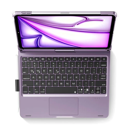 Edaiser Swivel Keyboard Case for Apple iPad Air 11 inch M2 & iPad Pro 11-inch (4th/3rd/2nd/1st) & iPad Air 5th 4th Generation; Rotatable Cover with Pencil Holder, Trackpad, Backlit, Metallic Purple