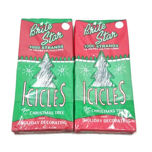 Brite Star Lot of Two1000-Pack 18-Inch Silver Icicle Tinsel Strands for Christmas Tree Decorations (2000 Strands Total)