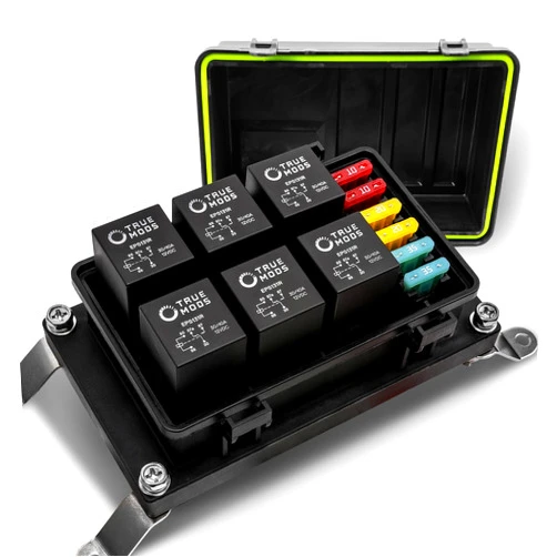 ONLINE LED STORE True Mods 12V DC Auto Waterproof Fuse 5-Pin Relay Box Block Kit [6 Bosch Style Relay Holder] [6 ATC/ATO Fusible Holder] [Relays & Fuses Included] Universal Relay for Vehicles Cars Marine Boat Jeep