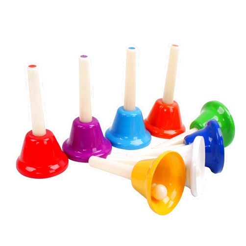WindFeel 8 Pcs Metal Hand Bells Set, Hand Bells Set, Music Instruments, Rainbow Color Instruments for Kids, 5.5” x 2.8”