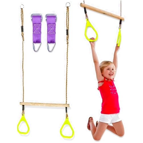 TRAILBLAZE Trapeze Bar Gym Rings - Ultimate Swing Set Accessories Ninja Warrior Obstacle Course Monkey Bars for Backyard - Outdoor Playground Accessories for Kids Adjustable Height Swing Bar