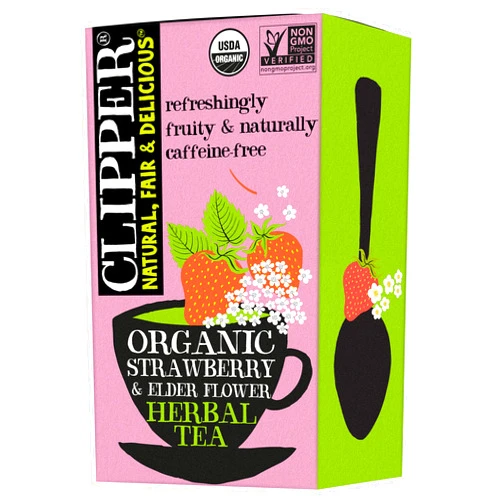 Clipper Tea Strawberry & Elderflower Herbal Tea – Caffeine Free, USDA Organic, Great Hot or Iced – Refreshingly Fruity, Natural, Fair & Delicious – 20 Tea Bags