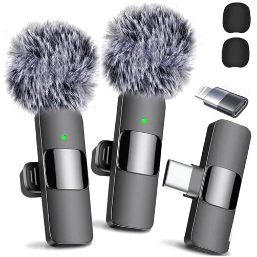Generic Wireless Lavalier Microphone for iPhone, iPad, Android, Lavalier Mic for Video Recording - 2 Pack Mic Crystal Clear Recording with USB-C for Podcast Microphone, ASMR, TikTok