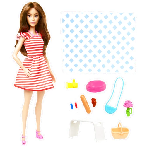Barbie Pink Passport Paris Doll Set With Clothes & Picnic Accessories, Includes Brunette Doll