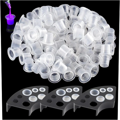 Romlon Tattoo Ink Caps with 3Pcs Tattoo Ink Cup Holders - Romlon Ink Caps Kit Include 1000pcs Disposable Small Ink Cups and 3pcs Ink Cap Holders Permanent Makeup Container Cap and Holder for Tattoo Supplies