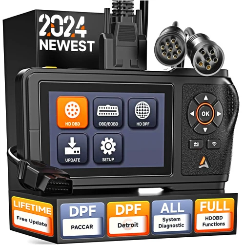 ANCEL HD431 Heavy Duty Truck Scanner, 2024 New Diesel Diagnostic Scan Tool, DPF Regen and Reset for Detroit, Paccar, Lifetime F-Ree Updates, Full System HDOBD & OBD2 Trucks & Cars 2 in 1 Code Reader
