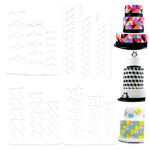 PKEAFC 12 Pcs Square Fondant Cutter Puzzle Fondant Cutters - 4 Size Geometric Shape Fondant Cutter Cake Border Decorating Tool, Creative Cake Decorating