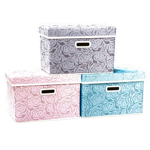 PRANDOM Larger Collapsible Storage Cubes with Lids Fabric Decorative Storage Bins Boxes Organizer Containers Baskets with Cover Handles for Bedroom Closet Living Room 17.7x11.8x11.8 Inch 3 Pack