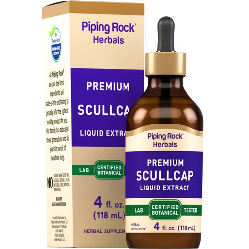Piping Rock Scullcap Herb Tincture | 4 Fl Oz | Liquid Extract Supplement Drops | Scutellaria Lateriflor | Vegetarian & Alcohol Free | Non-GMO, Gluten Free