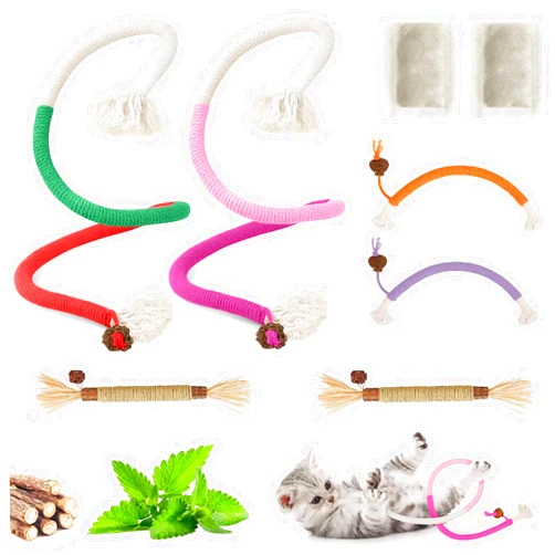 Idepet 6 Pack Cat Rope Catnip Chew Toy and Natural Silvervine Sticks Cats Toys for Teeth Cleaning,Interactive Biting Rope Toys for Aggressive Chewers Matatabi Cat Nip Treat Toys for Indoor Cats Kitten