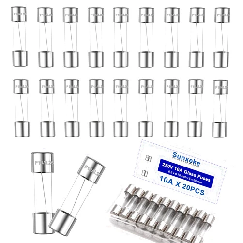 Sunxeke 20PCS F10AL250V 5 x 20mm Fast Blow Glass Fuses 10A 10Amp 250V Glass Fuse,0.2 x 0.78 Inch