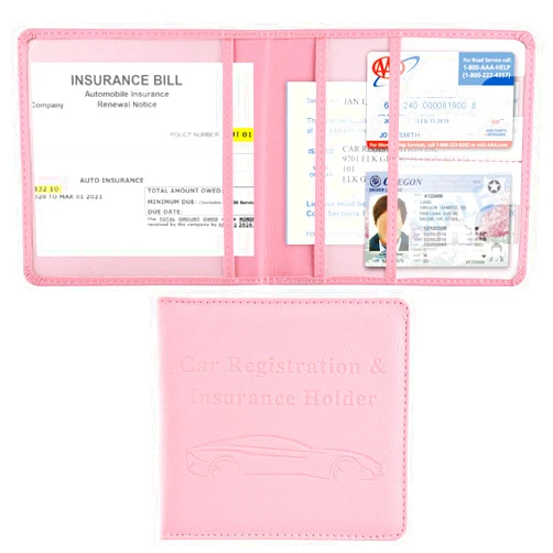 Cacturism Car Registration and Insurance Holder, Vehicle Glove Box Car Organizer Men Women Wallet Accessories Case for Cards, Essential Document, Driver License, Pink
