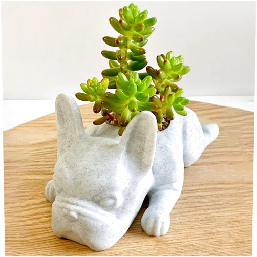 ZEY Resin Dog Succulent Planter Mini Puppy Air Plant Planter,French Bulldog Shape Cute Bonsai Flower Pots for Home Garden Office Desktop Decor (No Plants), White