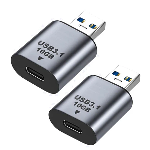 Refyras USB to USB C 3.1 Adapter (2-Pack), 10Gbps OTG USB Male to USB-C Female Converter for MacBook Pro, iPad Pro, iPhone, Android, Samsung Galaxy, Dell XPS, Nintendo - Fast Data Transfer, 5V/3A Charging