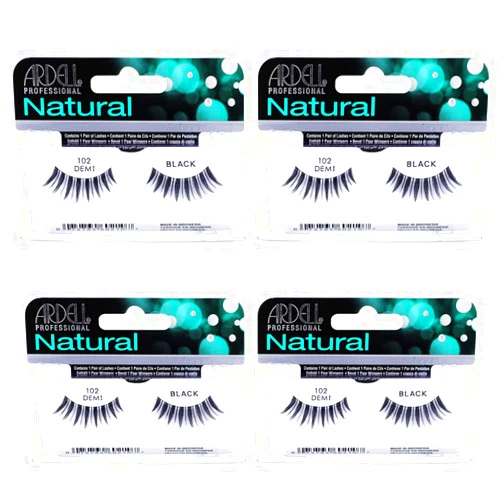 Ardell Natural Lashes False Eyelashes, Strip Lash, Eye Makeup Enhancement, Reusable, Demi 102 - Black (4 pack)
