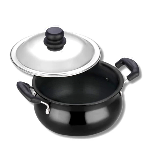 Vinod Black Pearl Hard Anodised Handi – Stainless Steel Lid – Medium Size – 5 Liters (5.2 Quarts) – Suitable For Biryani, Pulao, Gravy –Aluminum Pot - Metal Spoon Friendly – 21 Cups