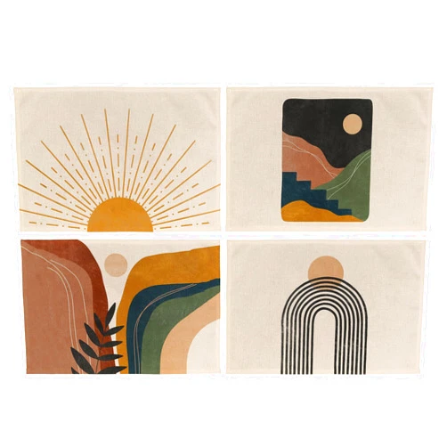 GICHUGI Boho Placemats Set of 4,Abstract Boho Style Placemats for Dining Table Decor,12x18 Inches Mid Century Modern Bohemian Home Decorative Table Mats,Boho Table Decor