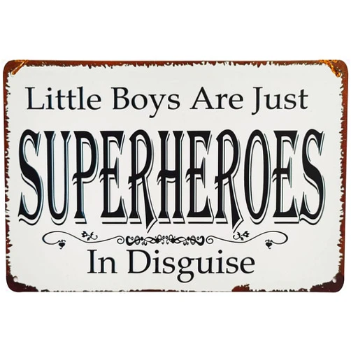 Nufar Little Boys are Just Superheroes in Disguise Vintage Kid's Bedroom Aluminum Tin Sign Metal Wall Art Decorations Iron Painting for Indoor Outdoor Home Decor Room Door Accessories Poster Housewarming Gifts 5.5