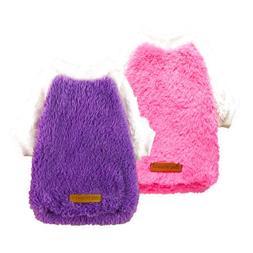 Fitwarm 2 Pack Fuzzy Fleece Dog Sweater, Thermal Dog Clothes for Small Dogs Boy Girl, Pet Cat Winter Outfit, Hot Pink, Purple, White, XS