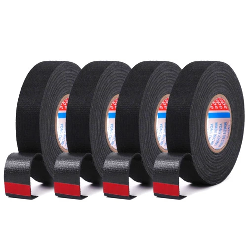HSTECH Wire Harness Cloth Tape, 3/4-Inch by 50-Foot (4 Rolls), Speaker Wiring Harness Cloth Tape, Black Adhesive Fabric Tape, for Automobile Electrical Wire harnessing Noise Dampening Heat Proof