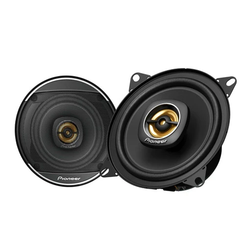 PIONEER TS-A1081F, 2-Way Coaxial Car Audio Speakers, Full Range, Clear Sound Quality, Easy Installation and Enhanced Bass Response, Black and Gold Colored 4” Round Speakers