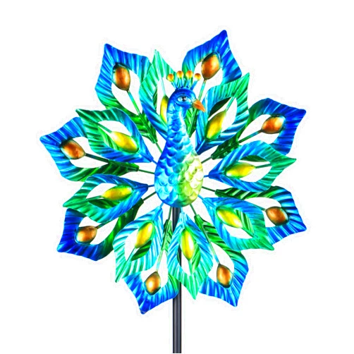 WONDER GARDEN Wind Spinner Peacock Element Premium Kinetic Wind Sculpture Metal Decor Windmill for Outdoor Yard Patio Lawn & Garden