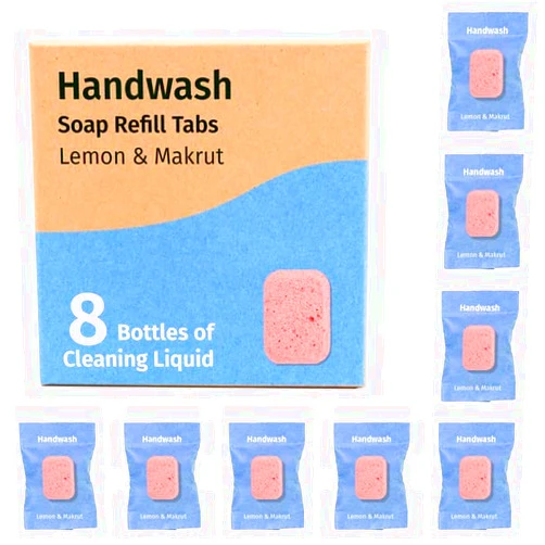 Skadu Hand Soap Tablets Refills | Pack of 8 | Each Eco-Friendly All-Natural Tablet Makes 8 fl oz/250 ml Foaming Hand Soap Tablets - Lemon & Makrut Scented