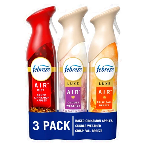 Febreze Air Freshener Spray, Odor-Fighting Room Spray, Crisp Fall Breeze, Cuddle Weather, Baked Cinnamon Apple, 8.8oz, 3 Count