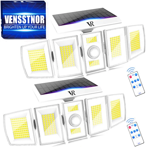 VENSSTNOR Solar Lights Outdoor Motion Sensor - 400% Brighter 7000K 3000LM 5 Levels Brightness 3 Lighting Modes 2400mAh 360° Wide Angle Illumination IP65 Waterproof Solar Flood Lights